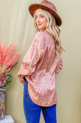 Luxurious Satin Leopard Print Button-Up Shirt with Curved Hem